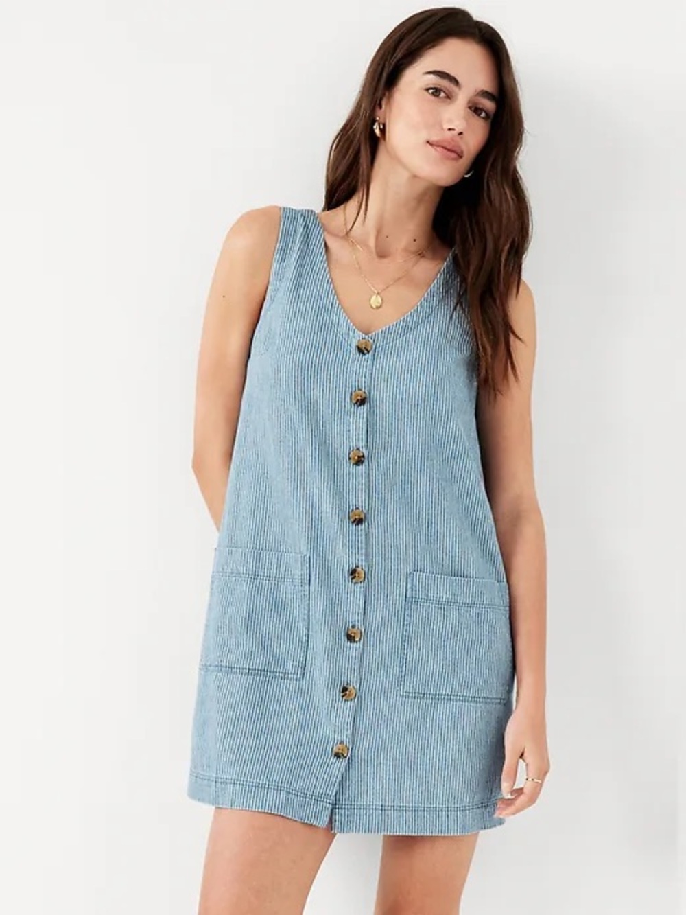 Old Navy Light Blue Striped Button-Front Mini Dress